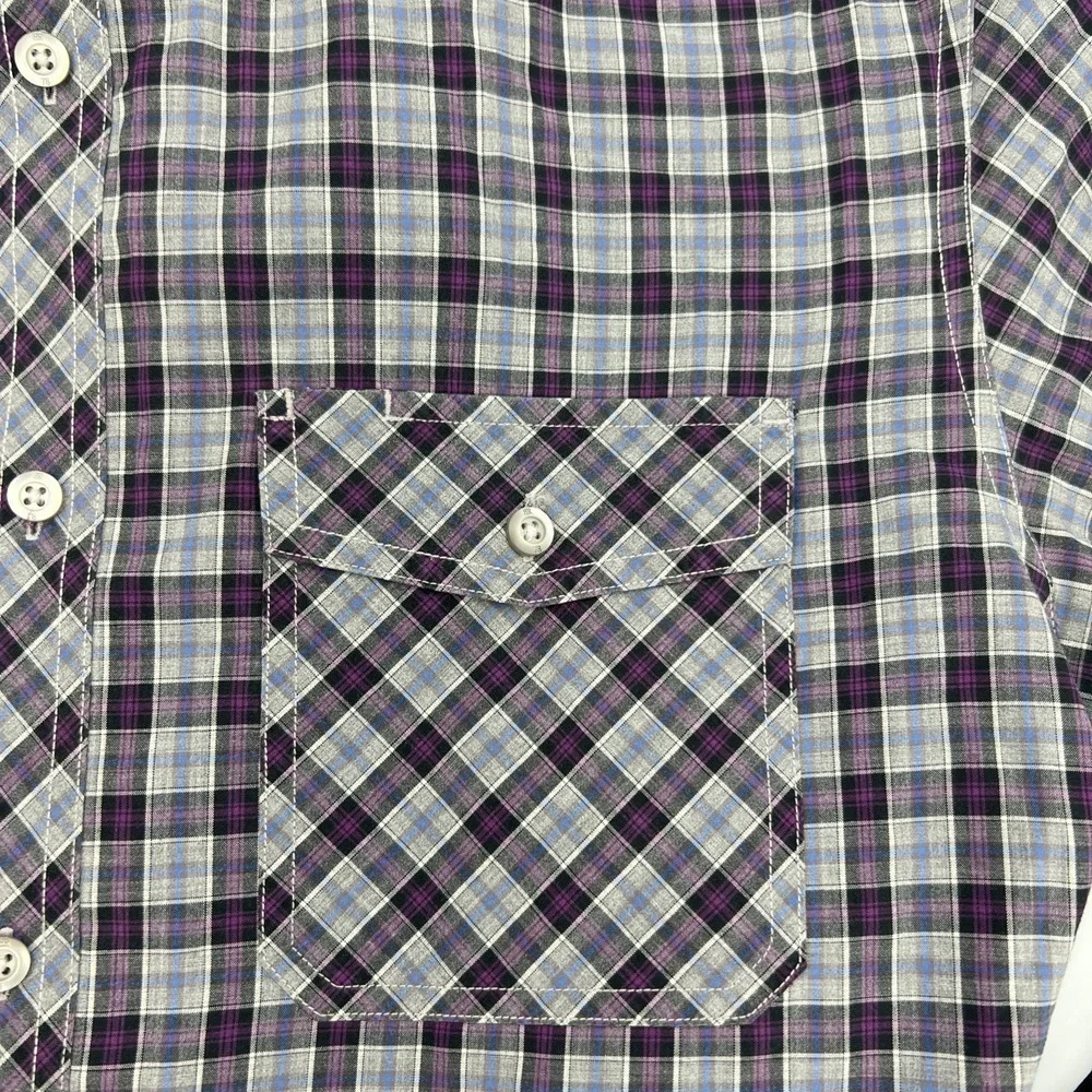 Banana Republic Purple Mens Plaid‎ Button Up Shirt Size Large 16-16 1/2